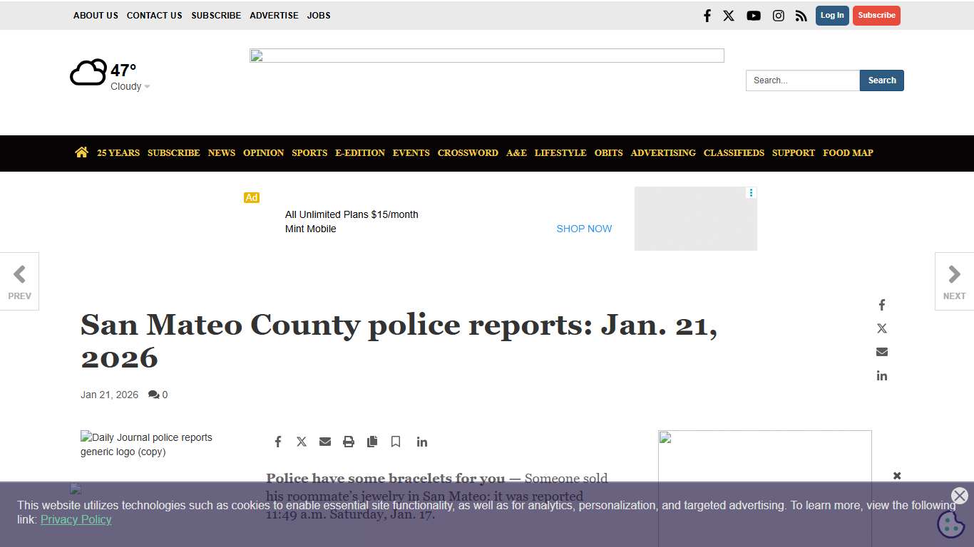 San Mateo County police reports: Jan. 21, 2026 Local News smdailyjournal.com